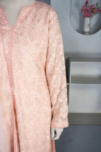 3-Piece Peach Full Embroidered Chiffon Suit