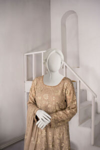 Dark Skin Full Embroidered Ensemble with Center-Embroidered Dupatta