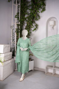 3-Piece Dark Pista All Over Embroidered Suit