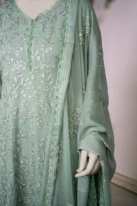 3-Piece Dark Pista All Over Embroidered Suit