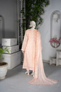 3-Piece Peach Full Embroidered Chiffon Suit
