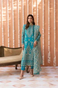 Luxurious Bamber Suit with Net Dupatta and Raw Silk Trousers