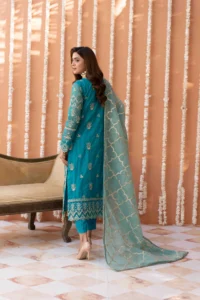Luxurious Bamber Suit with Net Dupatta and Raw Silk Trousers
