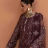Luxurious Embroidered Bamber Outfit with Net Dupatta & Silk Trousers