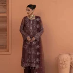 Luxurious Embroidered Bamber Outfit with Net Dupatta & Silk Trousers