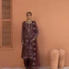Luxurious Embroidered Bamber Outfit with Net Dupatta & Silk Trousers