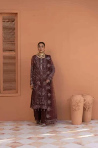Luxurious Embroidered Bamber Outfit with Net Dupatta & Silk Trousers