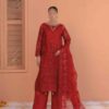 Luxurious Red Net Suit with Net Dupatta and Raw Silk Trousers