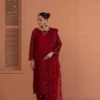 Luxurious Red Pure Organza Suit Raw Silk Trousers