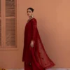 Luxurious Red Pure Organza Suit Raw Silk Trousers