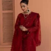 Luxurious Red Pure Organza Suit Raw Silk Trousers