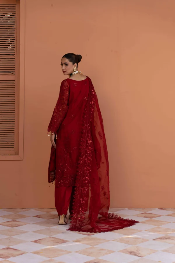 Luxurious Red Pure Organza Suit Raw Silk Trousers