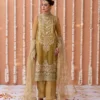 Mustard Yellow Net Suit with Intricate Embroidery and Net Dupatta