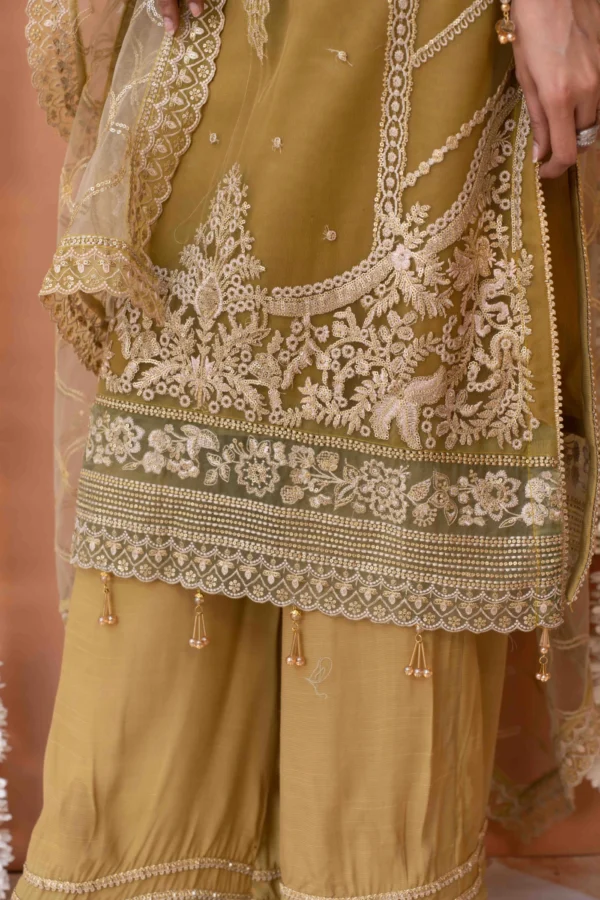 Mustard Yellow Net Suit with Intricate Embroidery and Net Dupatta
