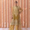 Mustard Yellow Net Suit with Intricate Embroidery and Organza Dupatta