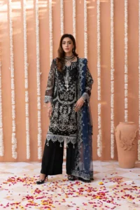 Pure Bamber Suit with Organza Border, Sequence, and Tila Work