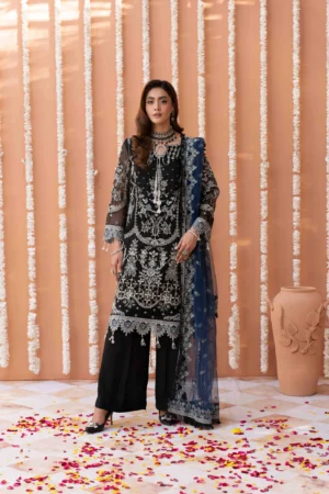 Pure Bamber Suit with Organza Border, Sequence, and Tila Work
