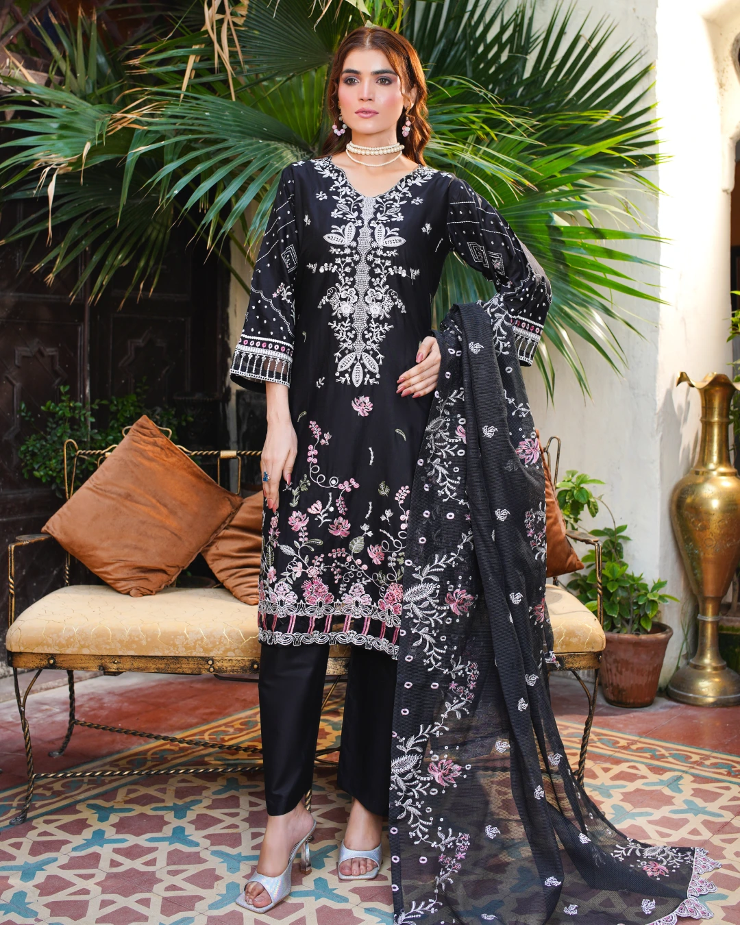 Black Embroidered Lawn Suit Multi-Color Thread Work