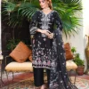 Black Embroidered Lawn Suit Multi-Color Thread Work Side View