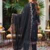 Aatiqa.com's Black Embroidered Lawn Unstitched 3-Piece Suit is a stunning choice for effortless elegance. This set features intricate floral embroidery on a premium lawn shirt, a plain trouser, and a matching dupatta, perfect for creating a custom-fit, sophisticated look.