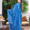 Blue Embroidered Lawn Suit White Thread Work 3-Piece Unstitched - Back