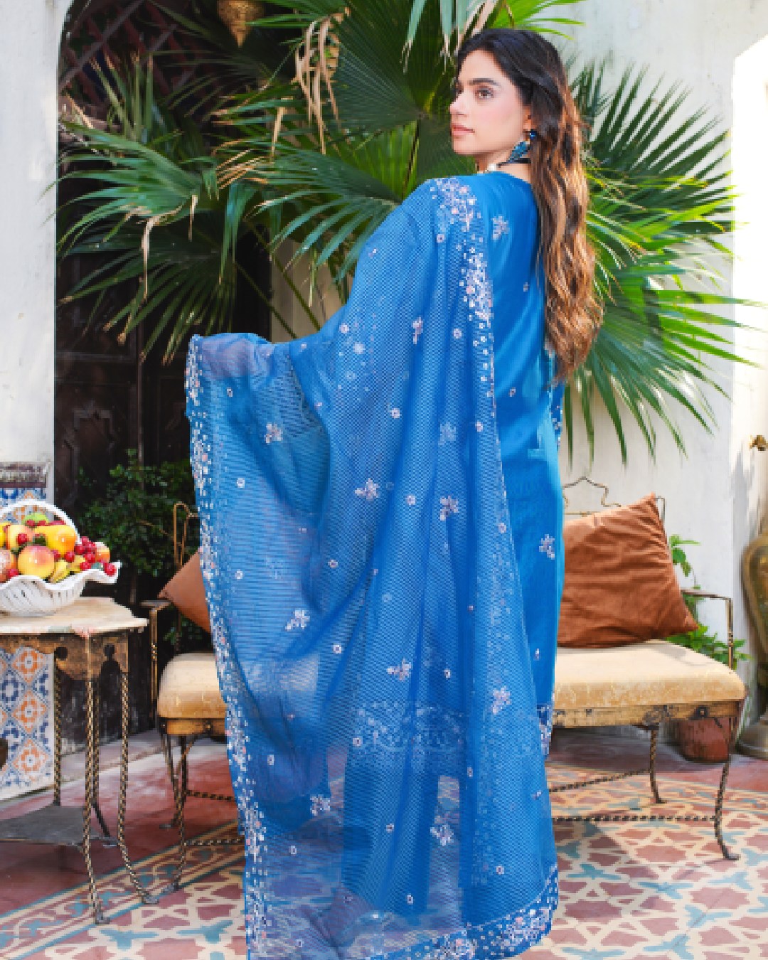 Blue Embroidered Lawn Suit White Thread Work 3-Piece Unstitched - Back