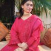 Fuchsia Pink Embroidered Lawn Suit _ Cutwork & Mirror Work _ 3-Piece Unstitched - Close picture