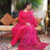 Fuchsia Pink Embroidered Lawn Suit _ Cutwork & Mirror Work _ 3-Piece Unstitched - Sitting