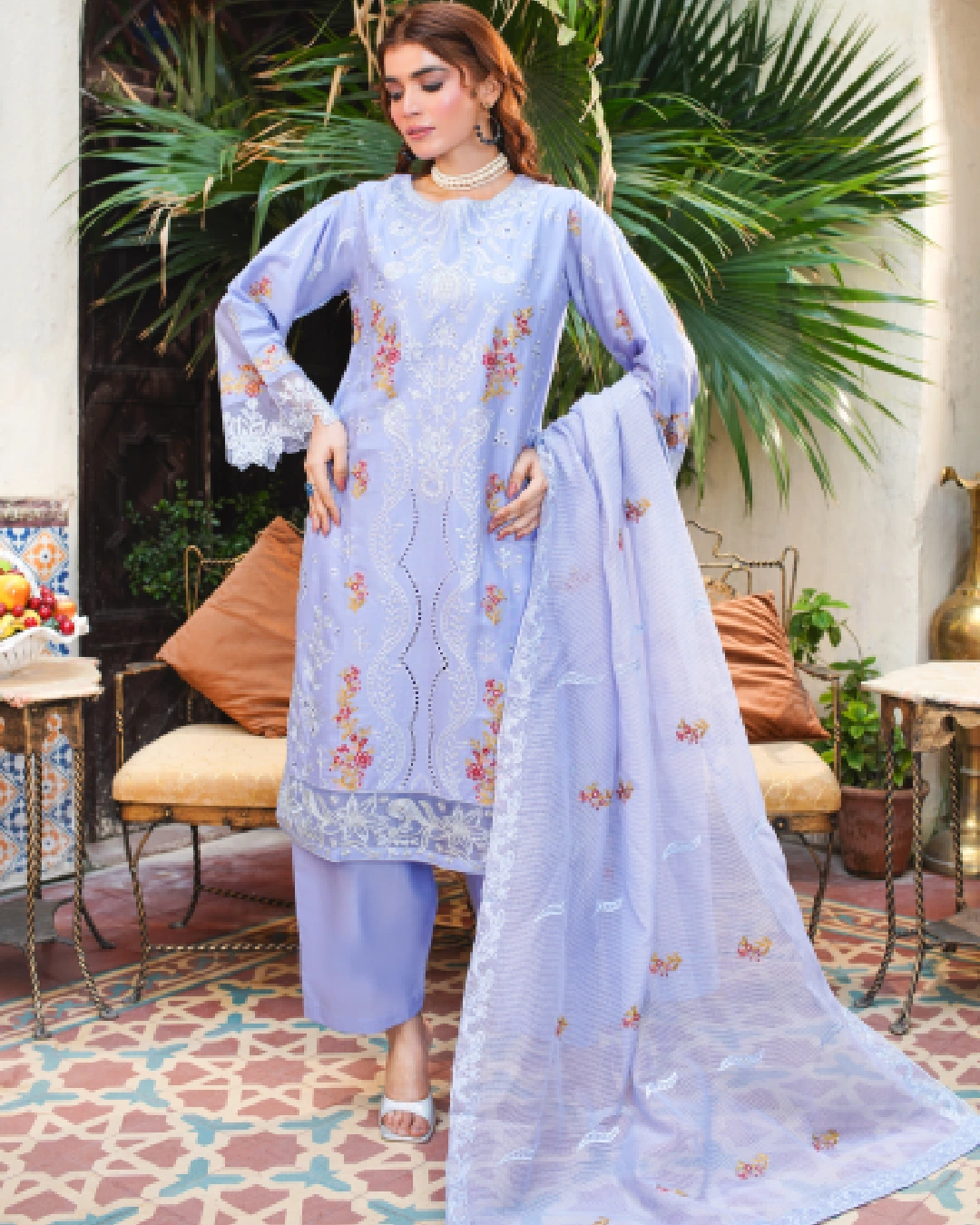 Lavender Embroidered Lawn Suit Cutwork & Floral Design 3-Piece Unstitched (1)