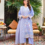 Lavender Embroidered Lawn Suit Floral & Cutwork Design 3-Piece