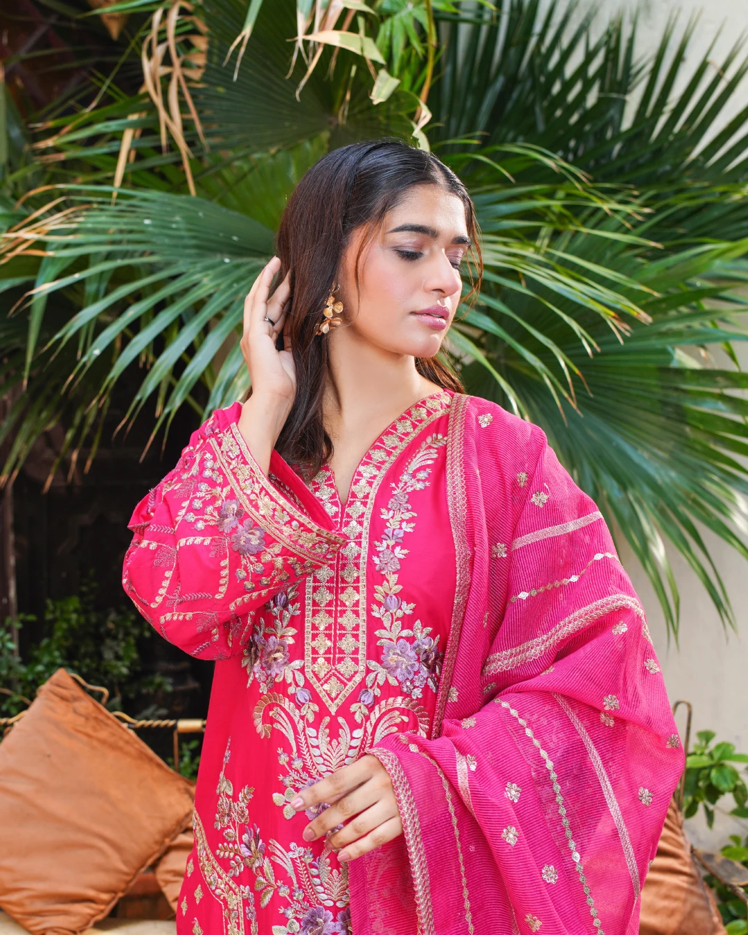 Maroon Embroidered Lawn Suit 3-Piece Unstitched - Close View