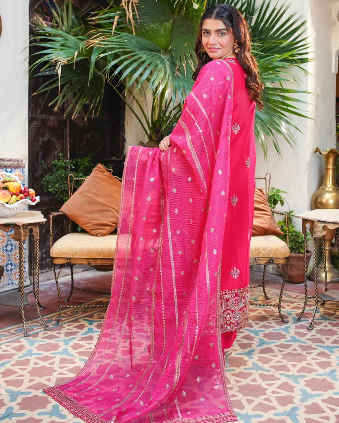 Maroon Embroidered Lawn Suit 3-Piece Unstitched - Side View