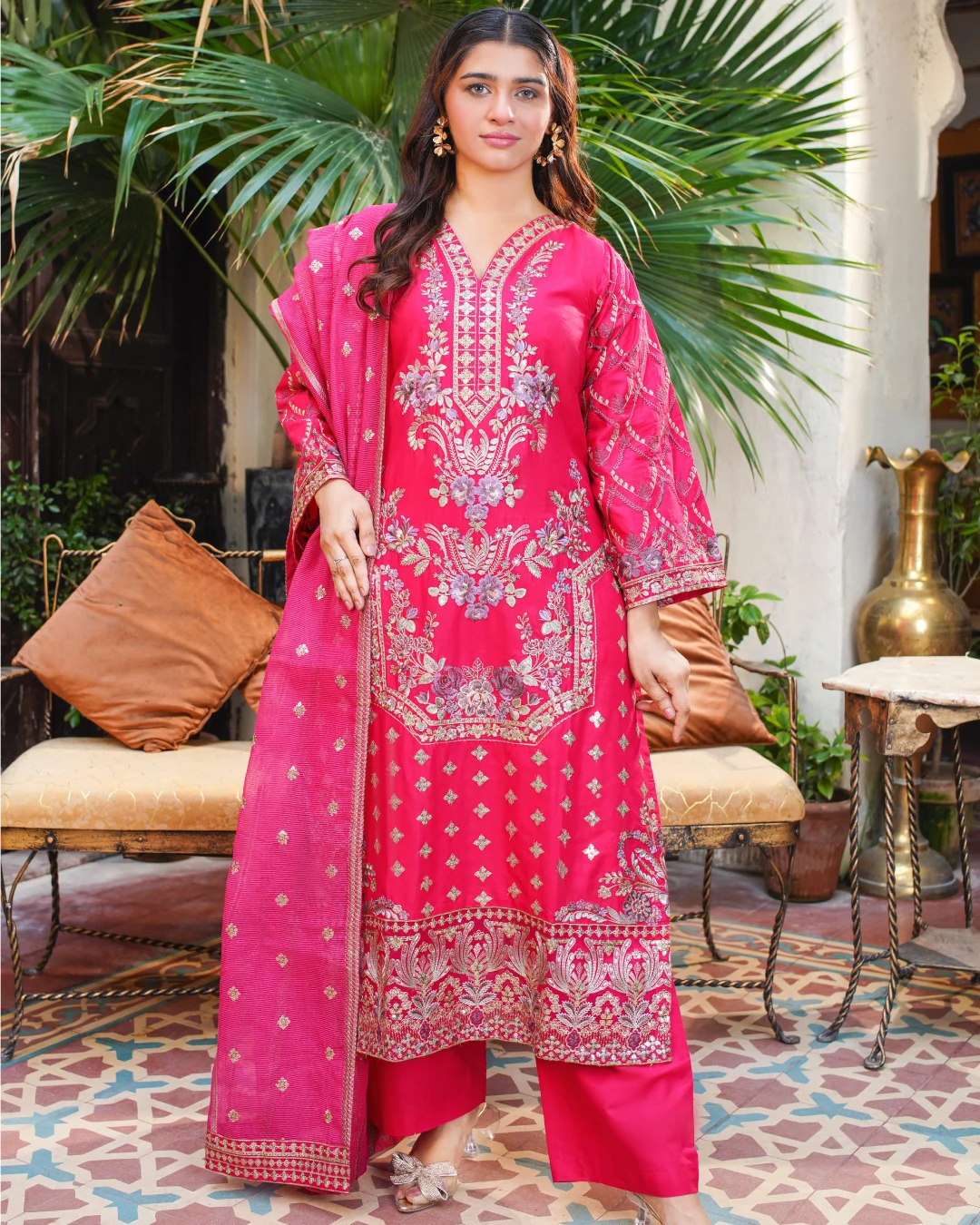 Maroon Embroidered Lawn Suit 3-Piece Unstitched
