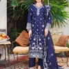 Midnight Blue Embroidered Lawn Suit White & Pink Thread Work