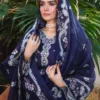 Midnight Blue Embroidered Lawn Suit White & Pink Thread Work - Close View