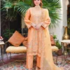 Step into soft sophistication with this Aatiqa.com peach lawn suit. This 3-piece unstitched ensemble features intricate multi-colored floral embroidery and beautiful cutwork detailing on the shirt. The lightweight, breathable lawn fabric is perfect for spring and summer.