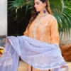 Peach & Lavender Embroidered Lawn Suit 3-Piece Unstitched - Close View with Duppata