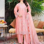 Peach Pink Embroidered Lawn Suit Cutwork & Floral Details 3-Piece Unstitched (2)