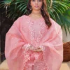 Peach Pink Embroidered Lawn Suit Cutwork & Floral Details 3-Piece Unstitched - Close Straight View