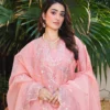 Peach Pink Embroidered Lawn Suit Cutwork & Floral Details 3-Piece Unstitched - Close View