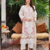 White Embroidered Lawn Suit Pink & Green Floral Work 3-Piece Unstitched