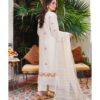White Embroidered Lawn Suit Pink & Green Floral Work 3-Piece Unstitched - Back